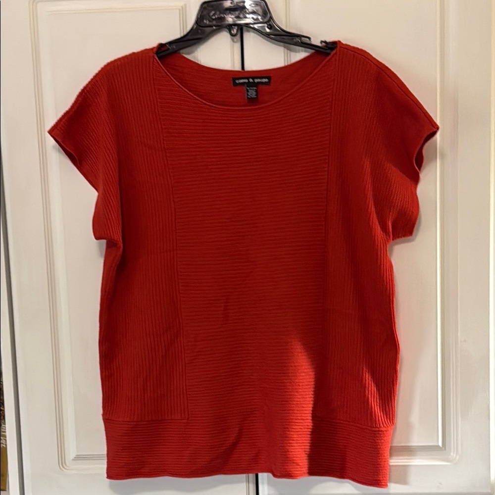 Cable & Gauge Cap Sleeve Crew Neck Sweater